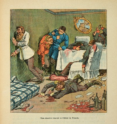 यूजीन सर्जेंट द्वारा L'Armee de la Loire, dit Grenest, लुई बॉम्बल्ड द्वारा सचित्र (1862-1927) (फ्रेंको-जर्मन युद्ध; 1870-1871 का अभियान): होटल डी फ्रांस औ मैन्स में एक कमरा, प्रशिया के नशे में, निजि संग्रह द्वारा लुई चार्ल्स ने बमबारी की