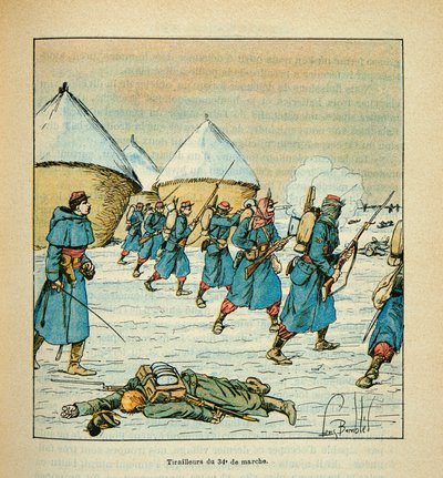 यूजीन सर्जेंट द्वारा लॉयर की सेना, डिट ग्रेनेस्ट, लुई बॉम्बल्ड (1862-1927) (फ्रेंको-जर्मन युद्ध; 1870 -1871 का अभियान) द्वारा सचित्र: दिसंबर 1870 में तिराइलर्स डू 34, एमे डे मार्चे ऑक्स कॉम्बैट डे पौप्री, आंशिक संग्रह द्वारा लुई चार्ल्स ने बमबारी की