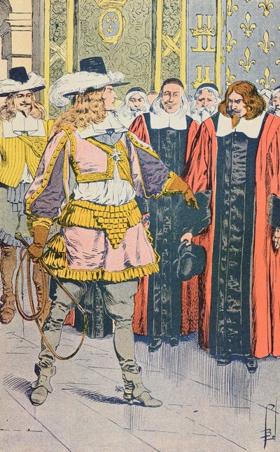 लुईस XIV ने फ्रांसीसी संसद का दौरा किया, जूल्स म्हेलेट द्वारा चित्रण &39;हिस्टीर डी फ्रांस&39;, c.1900 द्वारा लुई चार्ल्स ने बमबारी की