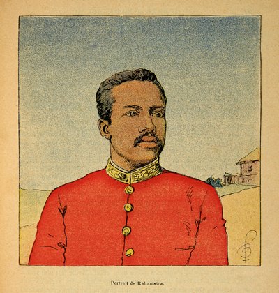 मेडागास्कर में युद्ध- 1885-1895 के फ्रांसीसी अभियानों का उपाख्यानात्मक इतिहास हेनरी गैली डिट गैलिचेट (1854-1922) द्वारा, लुई बॉम्बल्ड द्वारा सचित्र (1862-1927): प्रिंस रामहात्रा का चित्र, निजी संग्रह द्वारा लुई चार्ल्स ने बमबारी की