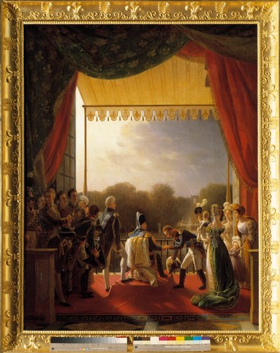 लुई XVIII, शाही परिवार के सदस्यों से घिरा हुआ, 2 दिसंबर को स्पेन की सेना की वापसी पर, तुइलरीज की बालकनी में भाग लिया द्वारा लुई डुसिस