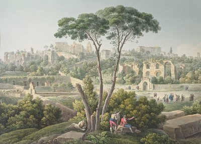 रोम में पैलेटिन हिल का दृश्य, पृष्ठभूमि में Cesars के महल के खंडहर के साथ, c.1800 द्वारा Louis Francois Cassas