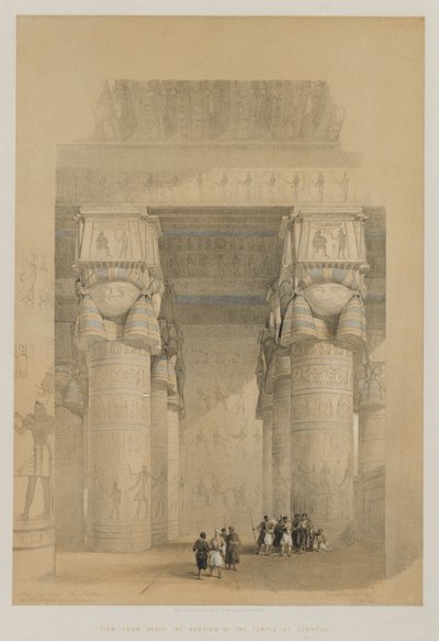 मिस्र और नूबिया, खंड II: डेंडेरा के मंदिर के पोर्टिको के नीचे से देखें, 1849। द्वारा लुई हागे