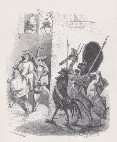 एक से अधिक बार, नकाबपोश गेंद छोड़ते समय श्री डी *** को गश्ती दल ने गिरफ्तार कर लिया..., सीए। 1837-47. द्वारा लुई हेनरी ब्रेविएरे