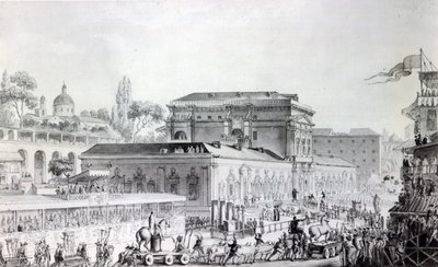 हरकुलेनियम में पाए गए पुरावशेषों को नेपल्स संग्रहालय में ले जाया जा रहा है, c.1782 (कागज पर कलम, स्याही और जल रंग) द्वारा लुई जीन डेस्पर्ज