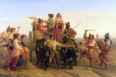 पोंटीन मार्शेस में हार्वेस्टर्स का आगमन, 1830 द्वारा लुई लियोपोल्ड रॉबर्ट