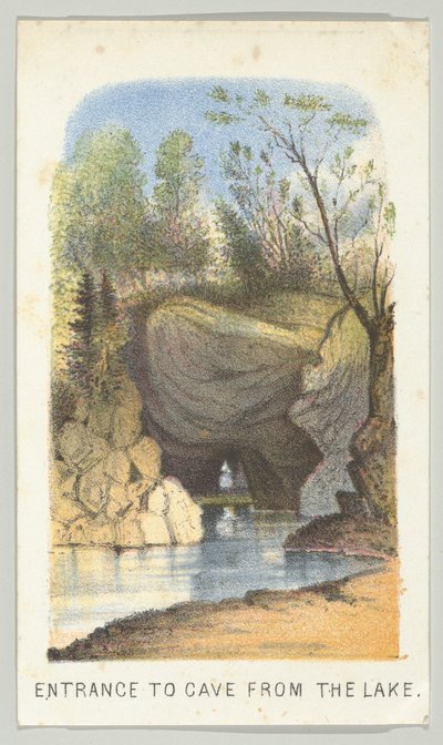 झील से गुफा में प्रवेश, श्रृंखला से, सेंट्रल पार्क में दृश्य, न्यूयॉर्क, भाग 2, 1864। द्वारा लुइस प्रांग