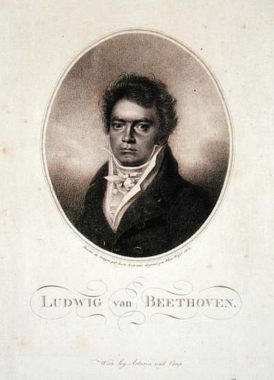 लुडविग वैन बीथोवेन (1770-1827) ब्लासियस हॉफेल द्वारा उकेरा गया (1792-1963) 1814 (मेजोटिन्ट) द्वारा लुई रेने (बाद में) Letronne