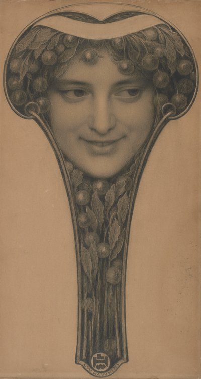 Masque, c.1900 (काले चाक और हल्के भूरे रंग के कागज पर पेंसिल) द्वारा लुई वेल्डन हॉकिन्स