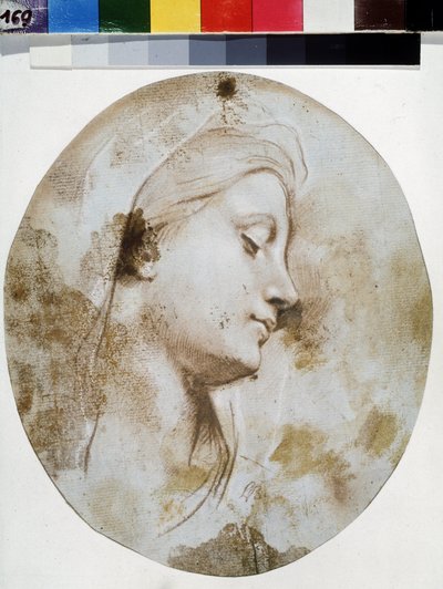 quot;वर्जिन का सिरquot; लुई डे बोलोग्ने द्वितीय द यंगर (1657-1733) द्वारा लाल चाक चित्र, पुश्किन संग्रहालय, मास्को द्वारा लुइस डे बुलोग्लने