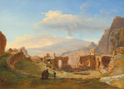 1828 में ताओरमिना में रोमन थियेटर। द्वारा लुईस जोसेफिन साराज़िन डी बेलमोंट