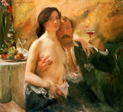 न्यूड वुमन और ग्लास के साथ सेल्फ पोर्ट्रेट द्वारा Lovis  Corinth