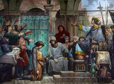सेंट लुइस एंगुएरैंड IV डी कौसी (1220-1310) की निंदा करता है - सेंट लुइस कौसी के एंगुएरैंड IV को दंडित करता है द्वारा ल्यूक ओलिवर मर्सन