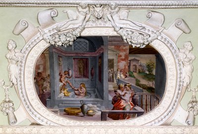 स्नान, प्रलोभन के दृश्य। लुका कंबियासो द्वारा फ्रेस्को (1527-1585) द्वारा लुका कैम्बियासो