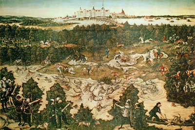 1544 में होर्टनफेल्स कैसल, टोरगौ के पास सम्राट चार्ल्स वी के सम्मान में हंट (देखें 38682, 72409 और 498129) द्वारा लुकास क्रैंक द एल्डर