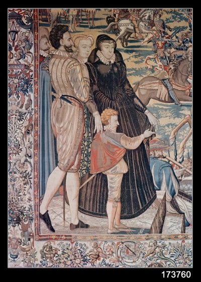 टूर्नामेंट, ब्रुसेल्स कार्यशाला द्वारा बनाया गया, c.1582-85 (टेपेस्ट्री) (विस्तार) द्वारा लुकास डी हीरे