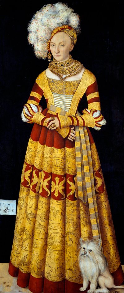 मैक्लेनबर्ग के कैथरीन का पोर्ट्रेट (मेक्लेनबर्ग) (1487-1561) "" लुकास क्रैनाच द एल्डर द्वारा पेंटिंग (1472-1553) 1514 आकार 184 x 83 सेमी (प्रति पैनल) ड्रेसडेन स्टेट आर्ट कलेक्शंस द्वारा लुकास द एल्डर क्रैनाच