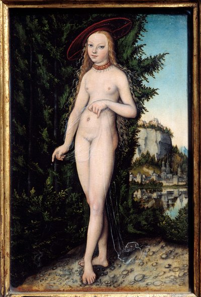 लुकास क्रैनाच द एल्डर (1472-1553) 1529, ऑयल ऑन वुड, डिम द्वारा वीनस स्टैंडिंग इन अ लैंडस्केप पेंटिंग। 0,38x0,25 मीटर - शुक्र एक परिदृश्य में खड़ा है। लुकास क्रैनाच द एल्डर द्वारा पेंटिंग (1472-1553) द्वारा लुकास द एल्डर क्रैनाच