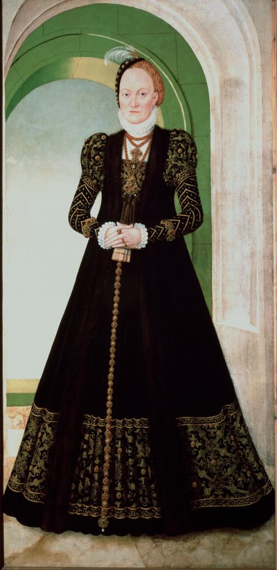 डेनमार्क की ऐनी का पोर्ट्रेट (1532-1585) सक्सोनी के प्रिंस इलेक्टर ऑगस्टस की पत्नी (1526-1586) लुकास क्रानाच द यंग द्वारा पेंटिंग (1515-1586) 1565 सन। 215x104 सेमी वियना Kunsthistorisches संग्रहालय द्वारा लुकास द यंगर क्रैंक