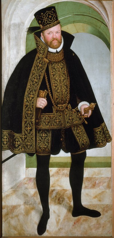 सक्सोनी के निर्वाचक प्रिंस ऑगस्टस I का चित्र जिसे पवित्र कहा जाता है (1526-1586)"" लुकास क्रानाच द यंग (1515-1586) 1565 सन द्वारा पेंटिंग। 215x104 सेमी विएना कुन्थिस्टोरिसचेस संग्रहालय द्वारा लुकास द यंगर क्रैंक