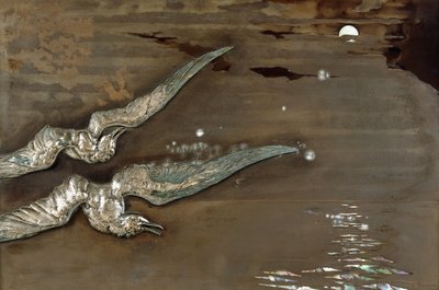 एक धातु लाह पैनल लागू चांदी के समुद्र के साथ gulls, c.1900 (धातु लाह पैनल, चांदी) द्वारा लुसिएन गिलार्ड