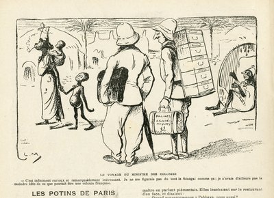 ले रीयर में चित्रण, २५/०४/०८ - कॉलोनी मंत्री की यात्रा, सेनेगल (उत्कीर्णन) द्वारा लुसिएन मेटिवेट