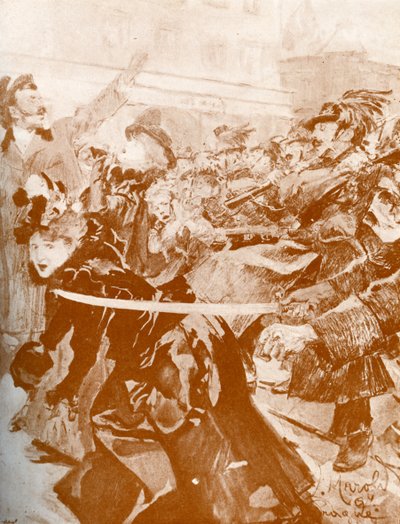 प्रदर्शन (प्राग १८९७) - चेक कैरिकेचर द्वारा लुडेक या लुडविग (बाद में) मरोल्ड