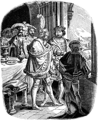 1840 में ई। डुलर द्वारा जर्मन लोगों के इतिहास से हीडलबर्ग कैसल 1462 चित्रण में फ्रेडरिक I भोजन द्वारा लुडविग एड्रियन रिक्टर