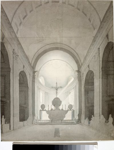 एक चर्च का आंतरिक दृश्य (ड्राइंग और वॉटरकलर, सीए 1825) द्वारा लुइगी गैरीबो