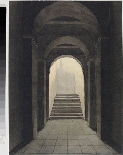 कैपुचिन्स कॉन्वेंट में कॉरिडोर का परिप्रेक्ष्य, जेनोआ में (वाटरकलर, c.1825) द्वारा लुइगी गैरीबो
