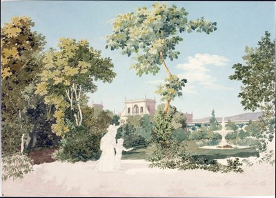 फ्लोरेंस के पास सेस्टो फिओरेंटीनो में विला कोर्सी का दृश्य (वाटरकलर, c.1825) द्वारा लुइगी गैरीबो