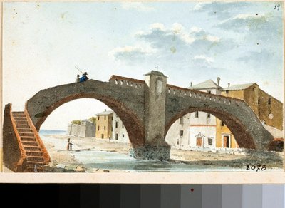 वोल्ट्री, जेनोआ में लीरा पर पुल का दृश्य (वाटरकलर, सीए 1820) द्वारा लुइगी गैरीबो