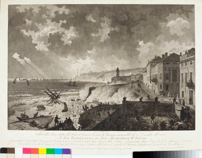 25/12/1821 के टेम्पेट के दौरान जेनोआ के बंदरगाह का दृश्य (उत्कीर्णन, c.1821) द्वारा लुइगी गैरीबो