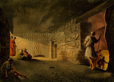 गीज़ा के पिरामिड का भूमिगत कक्ष, उत्कीर्णन, लुइगी मेयर द्वारा (1755-सीए 1803), मिस्र, फ़िलिस्तीन और तुर्क साम्राज्य के अन्य भागों के दृश्यों से द्वारा लुइगी मेयर