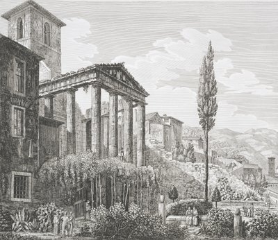 1824-26 में प्रकाशित &39;रोम की रूपरेखा की प्राचीनता&39; से कोरा में हरक्यूलिस का मंदिर द्वारा लुइगी रॉसिनी
