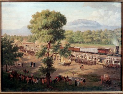 लुइस कोटो (1830-1891) द्वारा मेक्सिको वैली पेंटिंग के रेलवे का दृश्य मेक्सिको सिटी, इतिहास का राष्ट्रीय संग्रहालय, चैपलटेपेक कैसल द्वारा लुइज़ कोटो