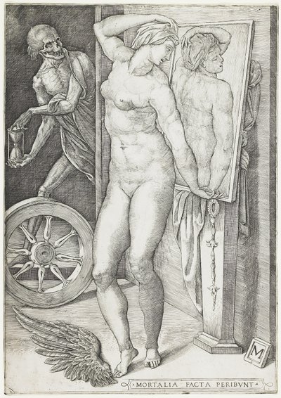 डेथ सरप्राइज़िंग अ वुमन, c.1490-c.1540 (उत्कीर्णन) द्वारा एम मास्टर