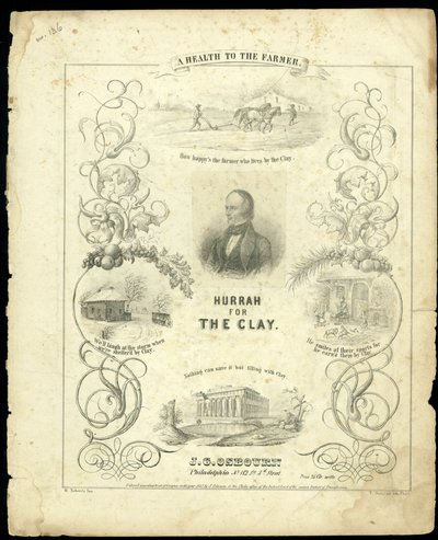 टी। सिनक्लेयर, 1843 द्वारा उकेरी गई &39;हुर्रे फॉर द क्ले&39; की स्कोर शीट का कवर द्वारा एम। शमित्ज़