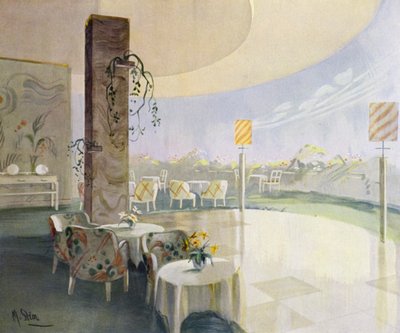 1930 के दशक के अंदरूनी भाग: टेरेस कैफे (कलर लिथो) द्वारा एम। वृषभ