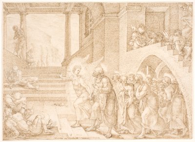 प्रेरितों को एक स्वर्गदूत द्वारा जेल से मुक्त किया जाता है द्वारा Maarten van Heemskerck