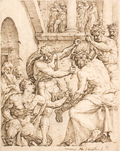 मसीह कांटों का ताज पहनाया जा रहा है द्वारा Maarten van Heemskerck
