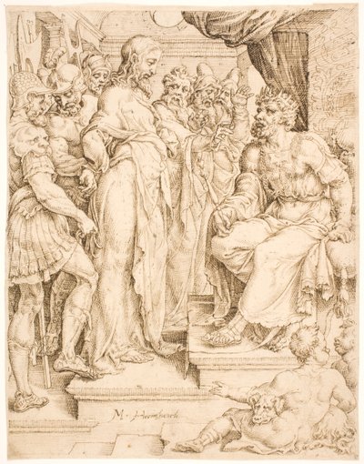 हेरोदेस के सामने मसीह द्वारा Maarten van Heemskerck
