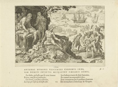 इंपीरियल सेनाएं 1555 में भारतीयों के लिए सभ्यता लाती हैं। द्वारा Maarten van Heemskerck