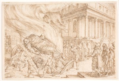 येहू ने बाल के मंदिर को नष्ट कर दिया द्वारा Maarten van Heemskerck