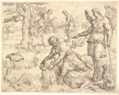 टोबियास टाइग्रिस नदी में मछली पकड़ रहा है द्वारा Maarten van Heemskerck