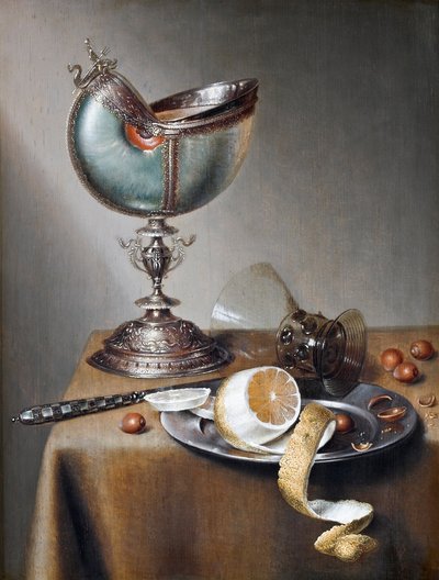 नॉटिलस कप के साथ स्टिल-लाइफ, c.1650 द्वारा Maerten Boelema de Stomme