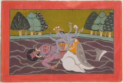 मत्स्य, विष्णु का मत्स्य अवतार, c.1745 (कागज पर अपारदर्शी wc und गोल्ड) द्वारा महेश