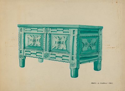 कपड़ों या कंबलों के लिए चेस्ट, c. 1937. द्वारा माजेल जी. क्लाफलिन