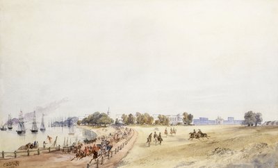 फोर्ट और टाउन, कलकत्ता, 1854 का दृश्य द्वारा मेजर जनरल सर चार्ल्स वाल्टर्स डोयली