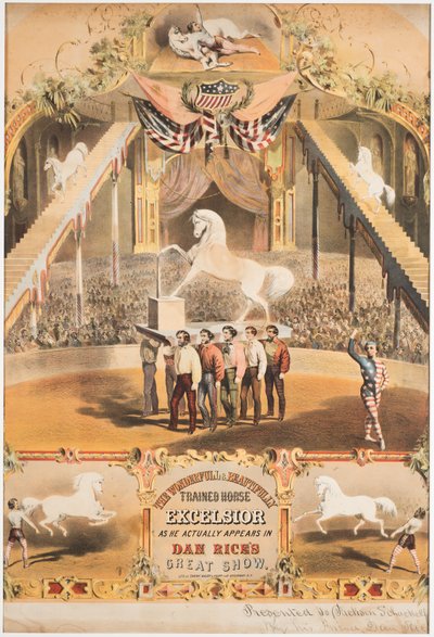 द वंडरफुल एंड ब्यूटीफुल ट्रेन्ड हॉर्स एक्सेलसियर, c.1840 (क्रोमोलिथो) द्वारा मेजर और कर्णप सरोनी